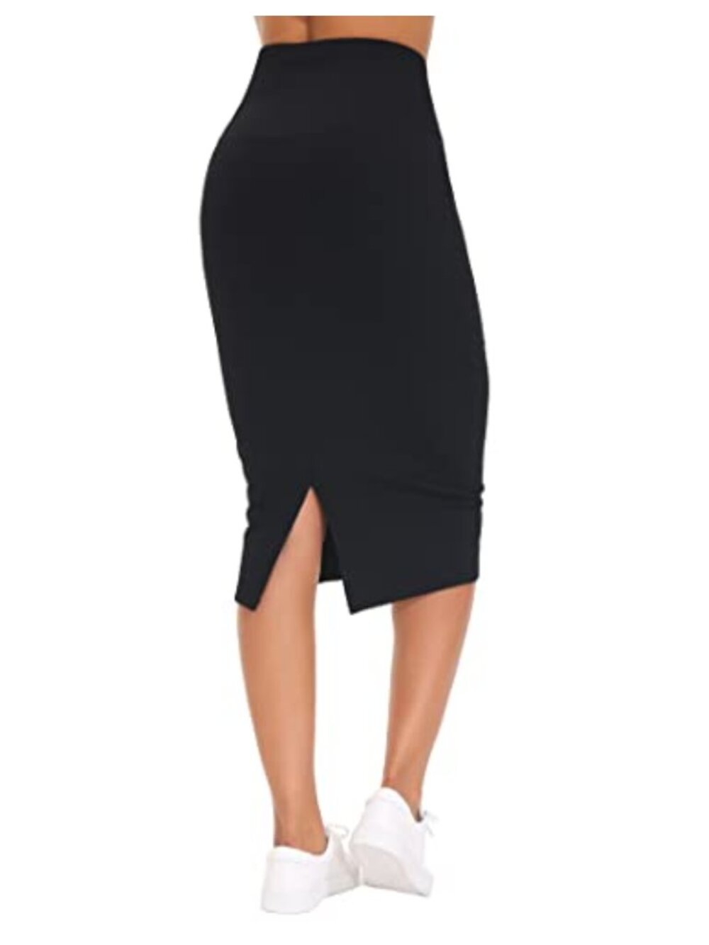 High Waist Pencil Bodycon Midi Skirt with Back Slit, Tummy Control, Hidden